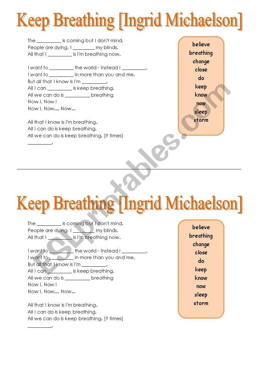 Song!!! Keep Breathing [Ingrid Michaelson] - Listening Activity